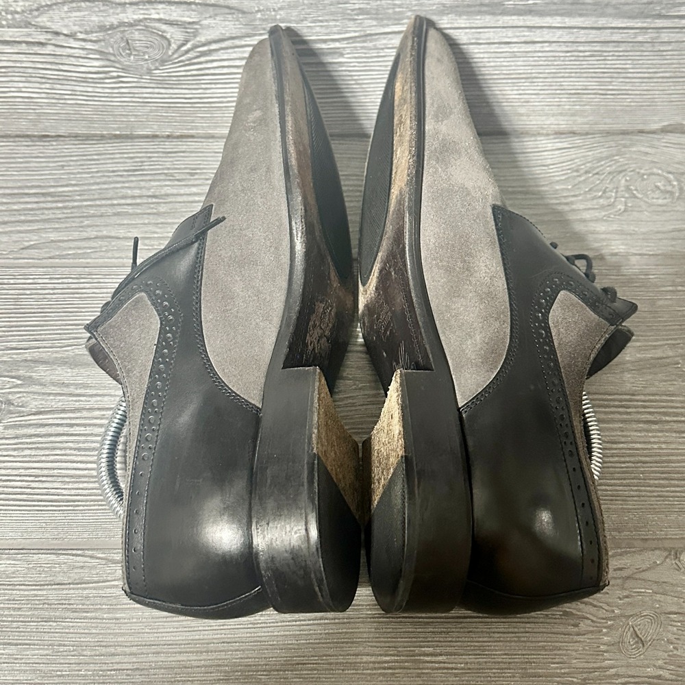 Johnston & Murphy J&M 1850 Mens 9.5 Grey Suede Black Leather Wingtip Derby Shoes - Picture 5 of 8